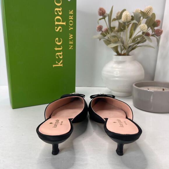 Kate Spade Darlene Satin Crystal/Bow Kitten Heel Mule Black Women 7M Tried On - Picture 5 of 11